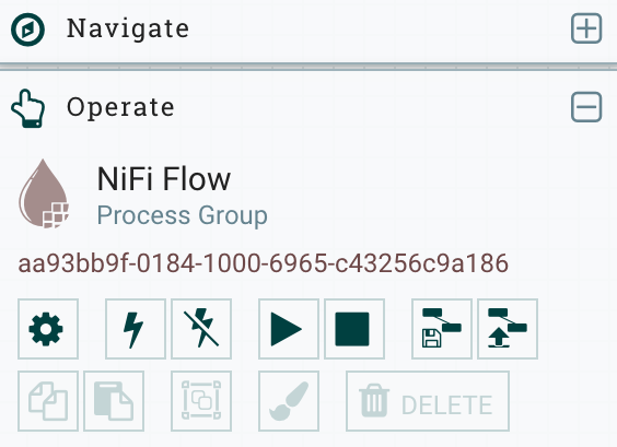 С�траница NiFi Flow Configuration с выделенной кнопкой с иконкой шестерёнки
